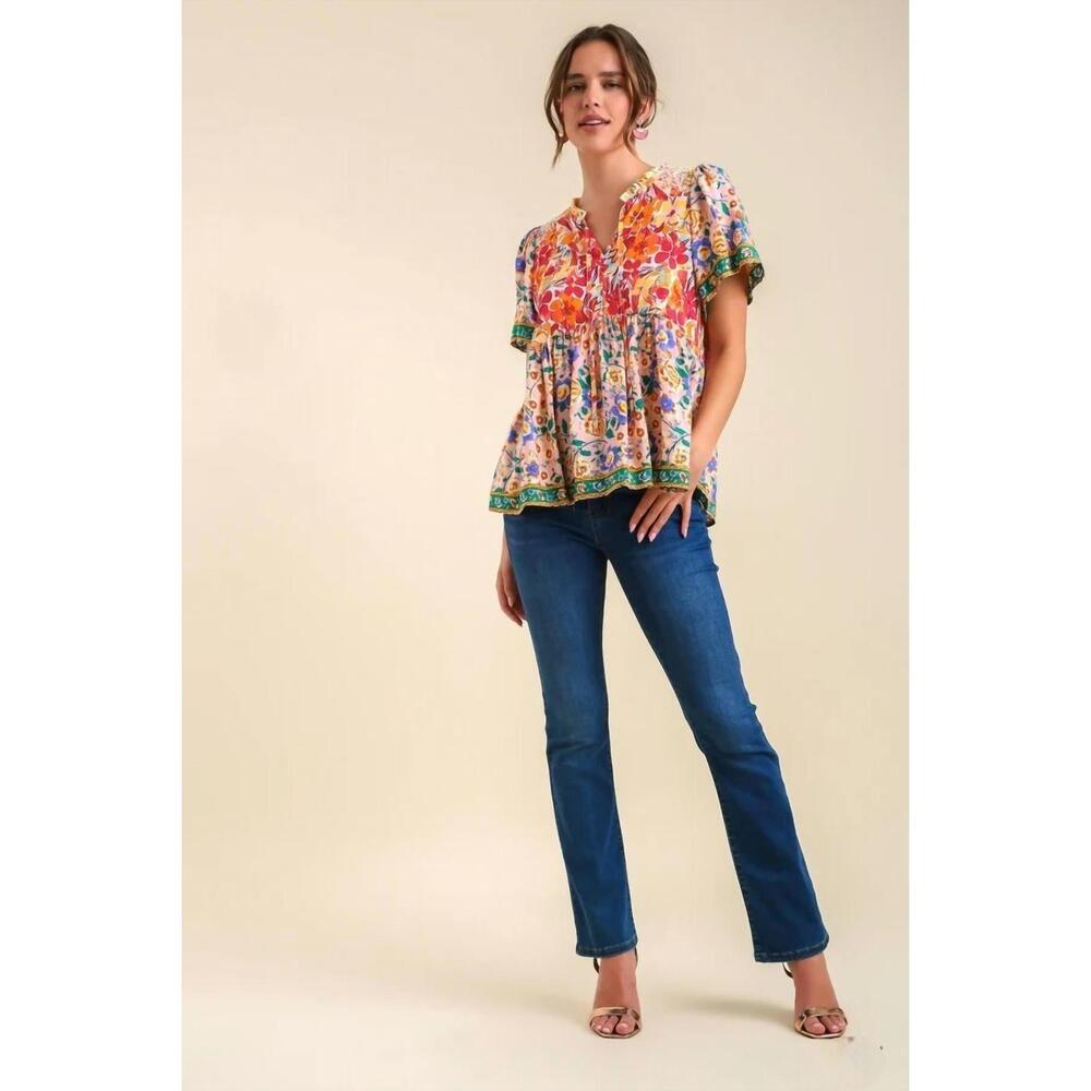 NEW UMGEE mixed floral print bohemian top in pink - Picture 5 of 6